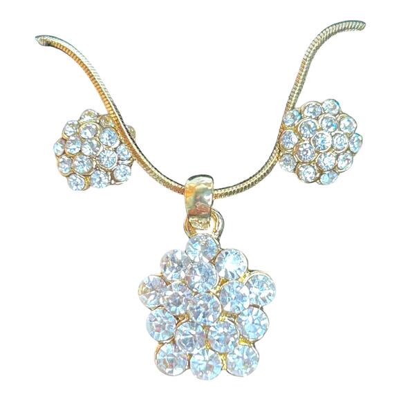 Austrian Crystal Clusters Matching Set Necklace and Earrings Gold Tone - Picture 3 of 5